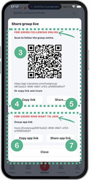 Group Share pop-up with share and join options