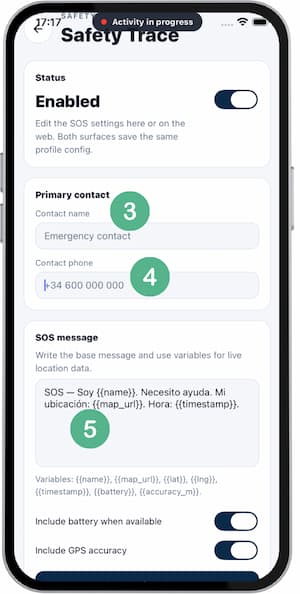 Safety Trace SOS screen screenshot 2
