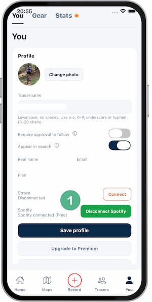 Spotify settings screen with Connect Spotify button
