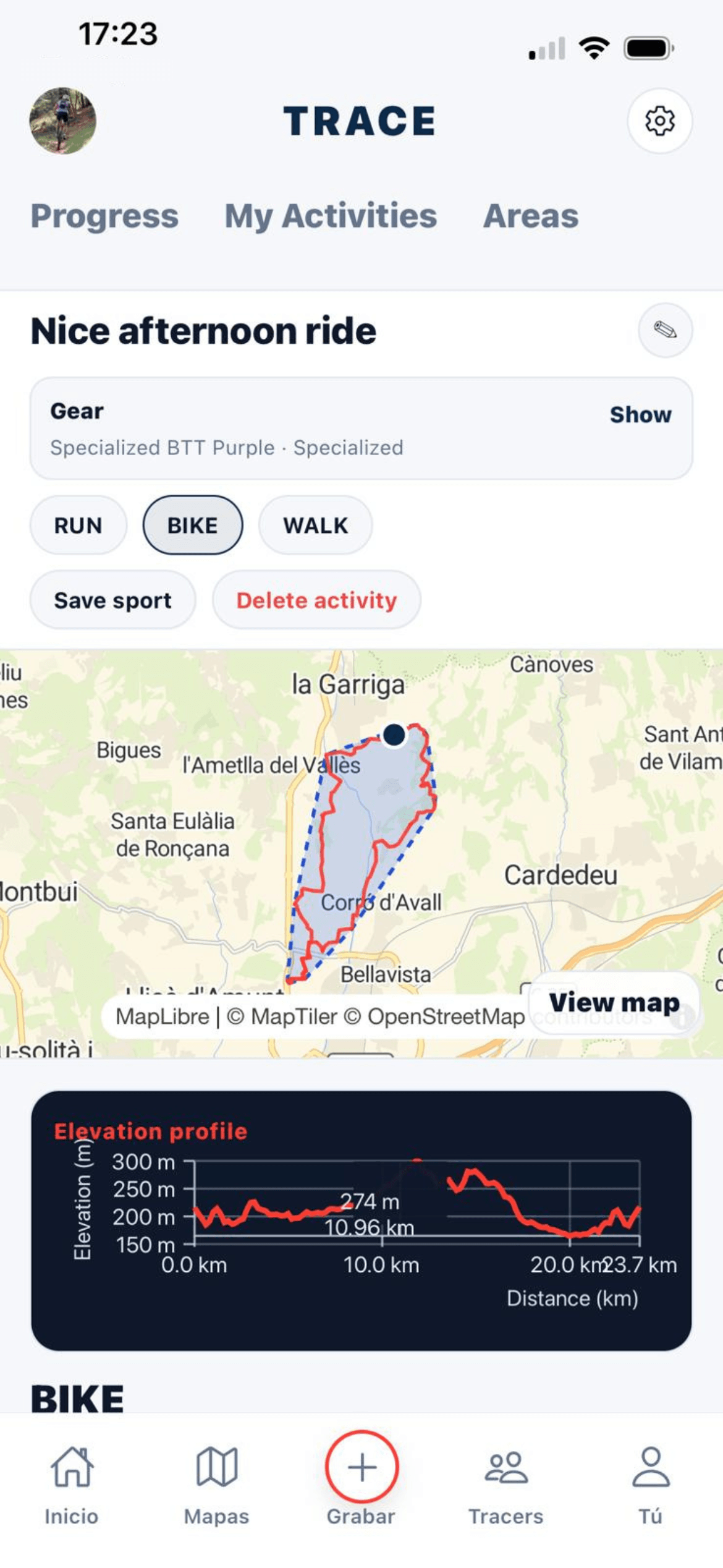 Trace activity detail screen