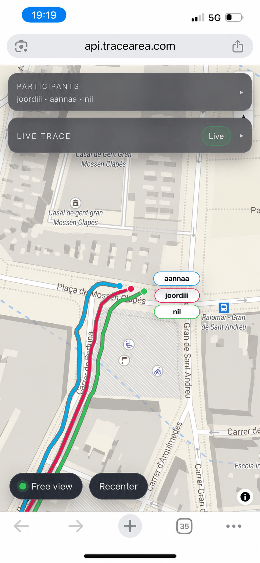Group live share map in Trace