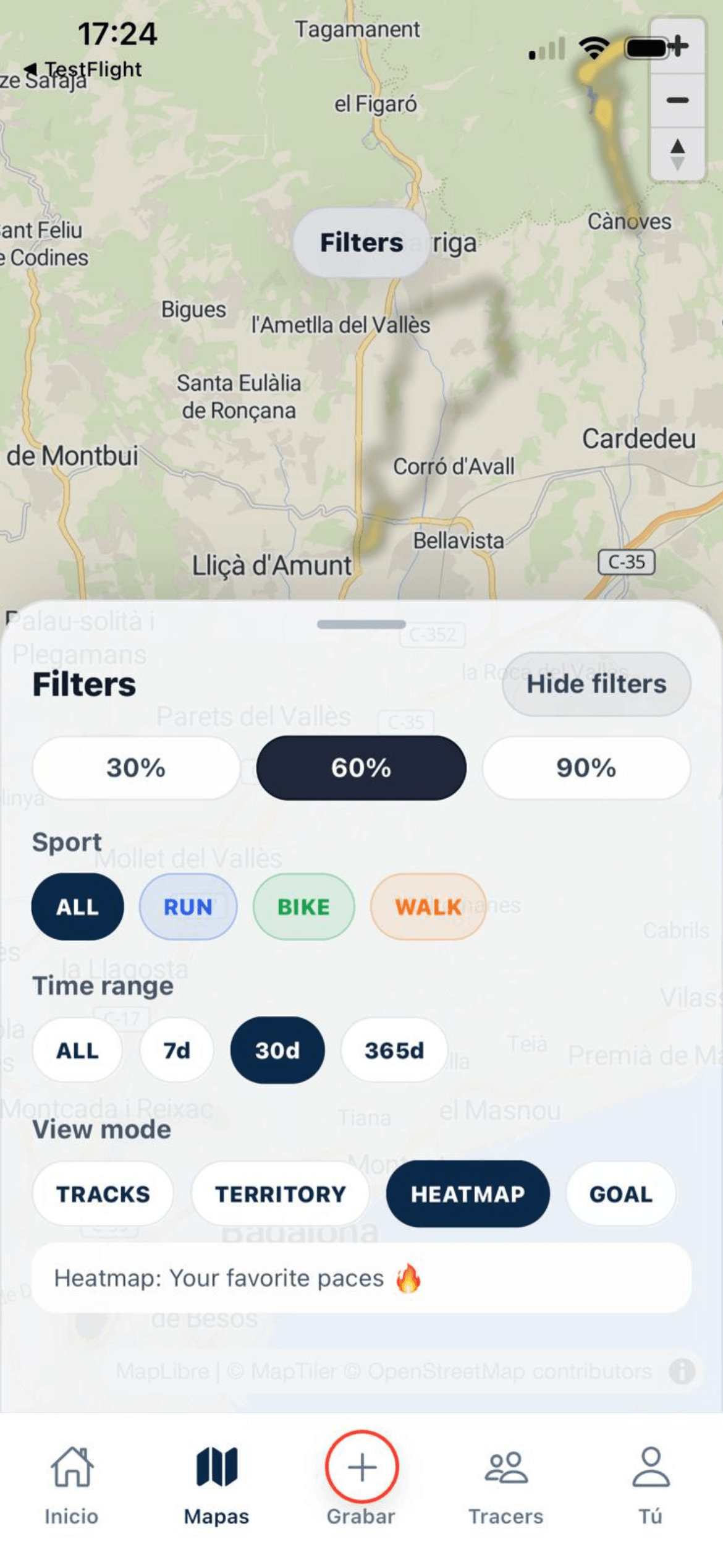 Trace heatmap filters screen