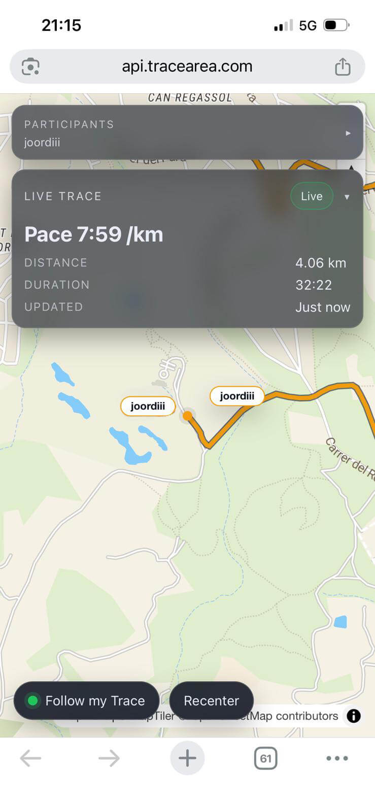 Trace live share map on a phone