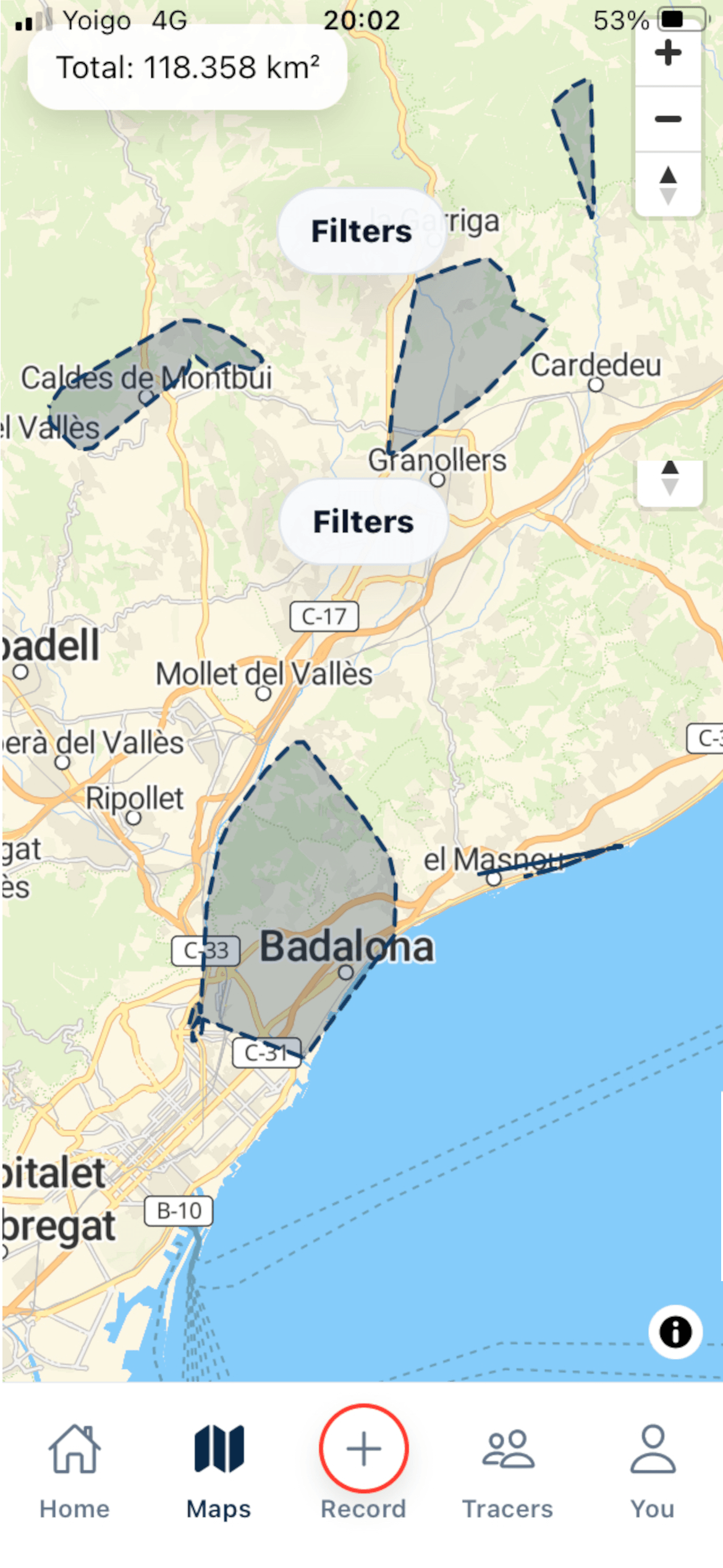 Trace territory map on a phone