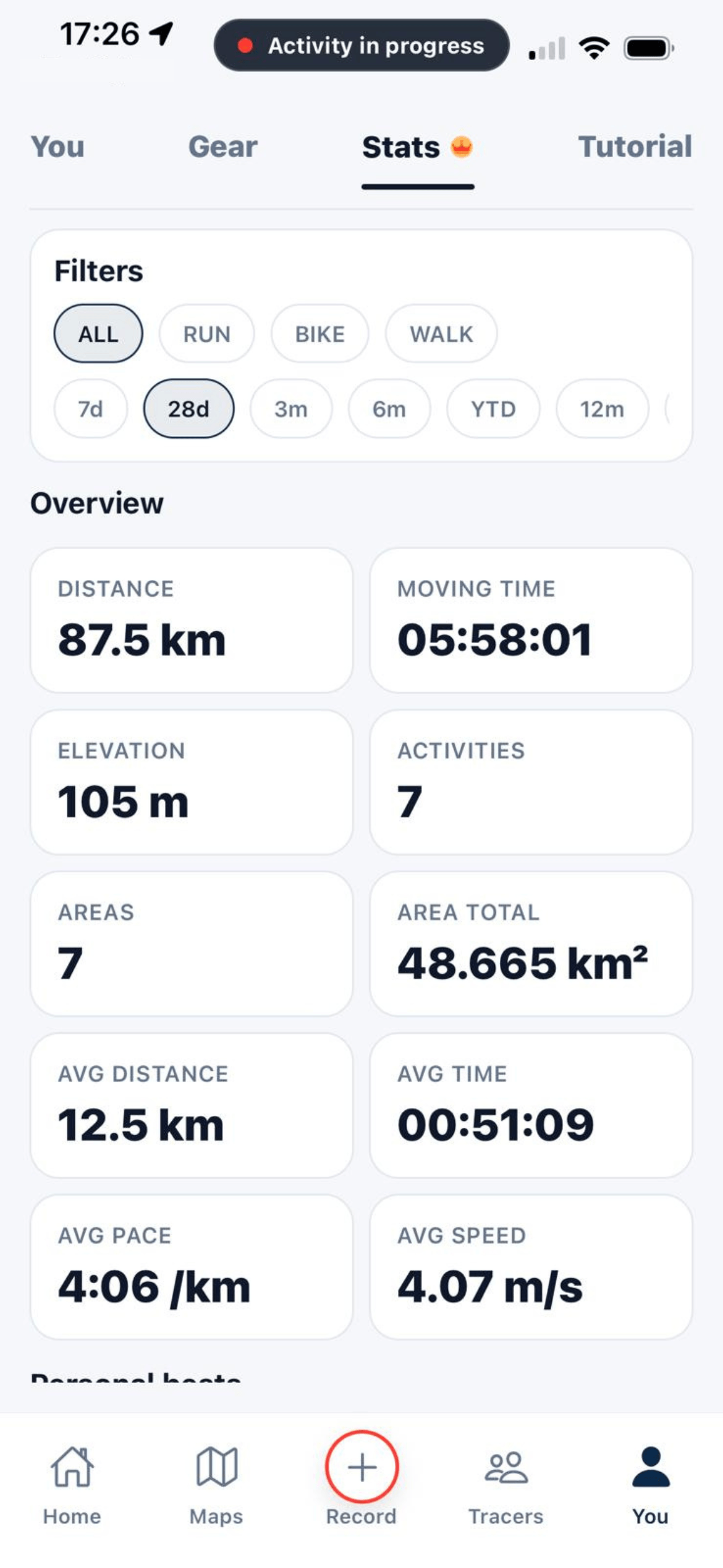 Trace progress statistics